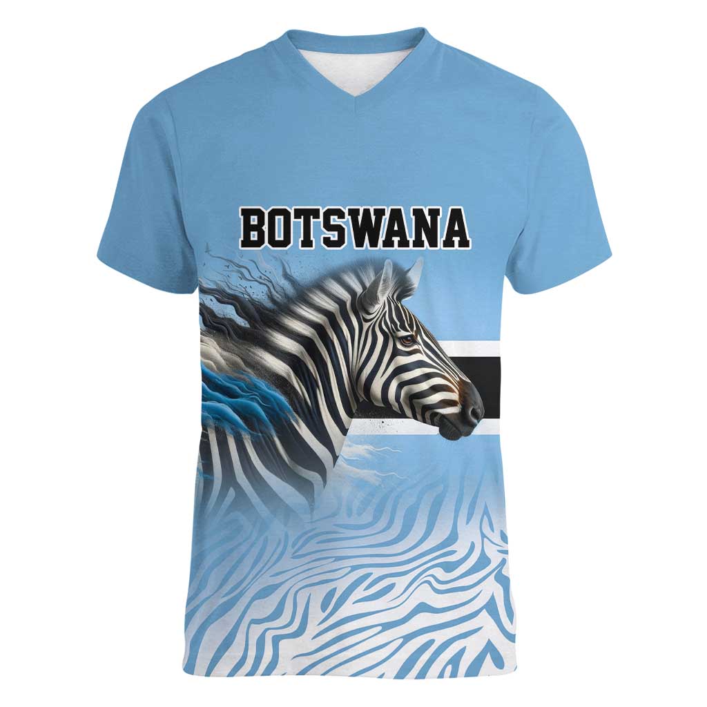 Botswana Independence Day 1966 Women V-Neck T-Shirt Tribal Zebra Skins Pattern - Wonder Print Shop