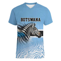 Botswana Independence Day 1966 Women V-Neck T-Shirt Tribal Zebra Skins Pattern - Wonder Print Shop