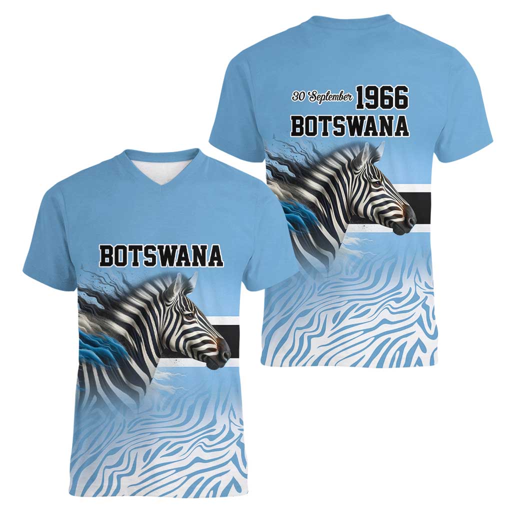 Botswana Independence Day 1966 Women V-Neck T-Shirt Tribal Zebra Skins Pattern - Wonder Print Shop