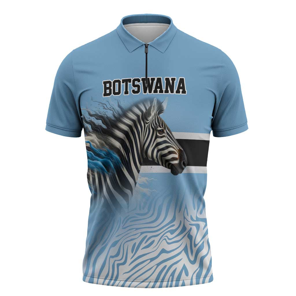 Botswana Independence Day 1966 Zipper Polo Shirt Tribal Zebra Skins Pattern - Wonder Print Shop