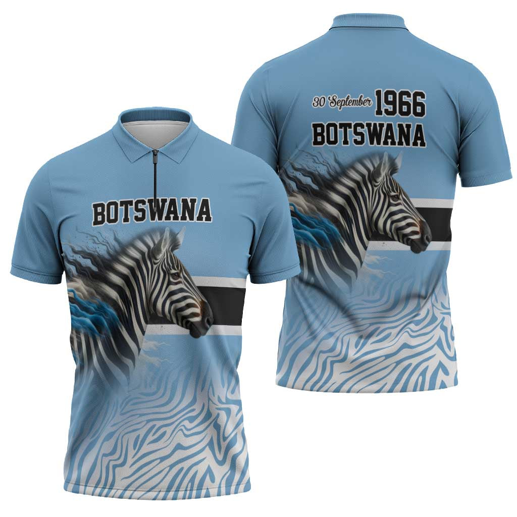 Botswana Independence Day 1966 Zipper Polo Shirt Tribal Zebra Skins Pattern - Wonder Print Shop