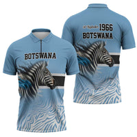 Botswana Independence Day 1966 Zipper Polo Shirt Tribal Zebra Skins Pattern - Wonder Print Shop