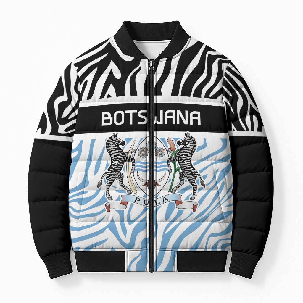 Botswana Personalized Bomber Puffer Jacket Zebra Skins Pattern - Wonder Print Shop