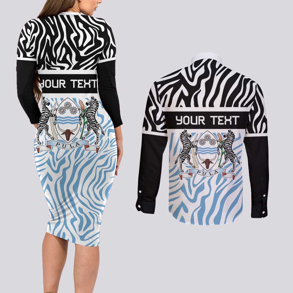 Botswana Personalized Couples Matching Long Sleeve Bodycon Dress and Long Sleeve Button Shirt Zebra Skins Pattern - Wonder Print Shop