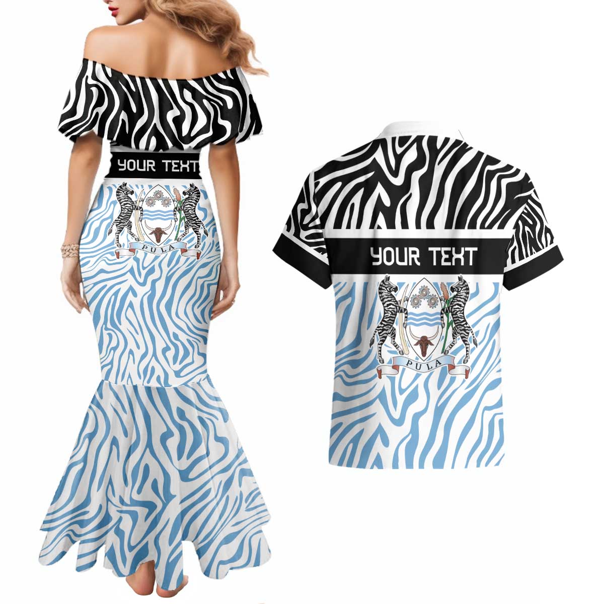 Botswana Personalized Couples Matching Mermaid Dress and Hawaiian Shirt Zebra Skins Pattern - Wonder Print Shop