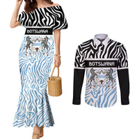 Botswana Personalized Couples Matching Mermaid Dress and Long Sleeve Button Shirt Zebra Skins Pattern - Wonder Print Shop