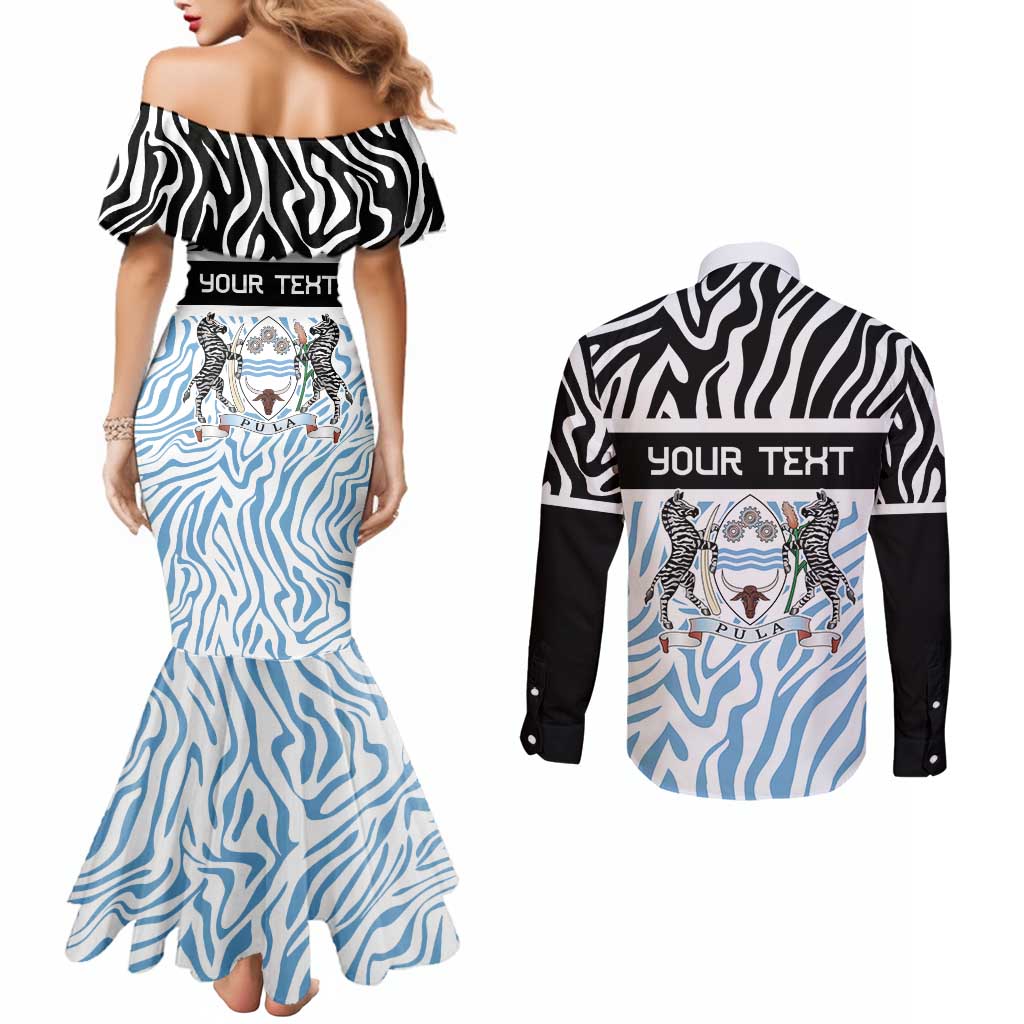 Botswana Personalized Couples Matching Mermaid Dress and Long Sleeve Button Shirt Zebra Skins Pattern - Wonder Print Shop