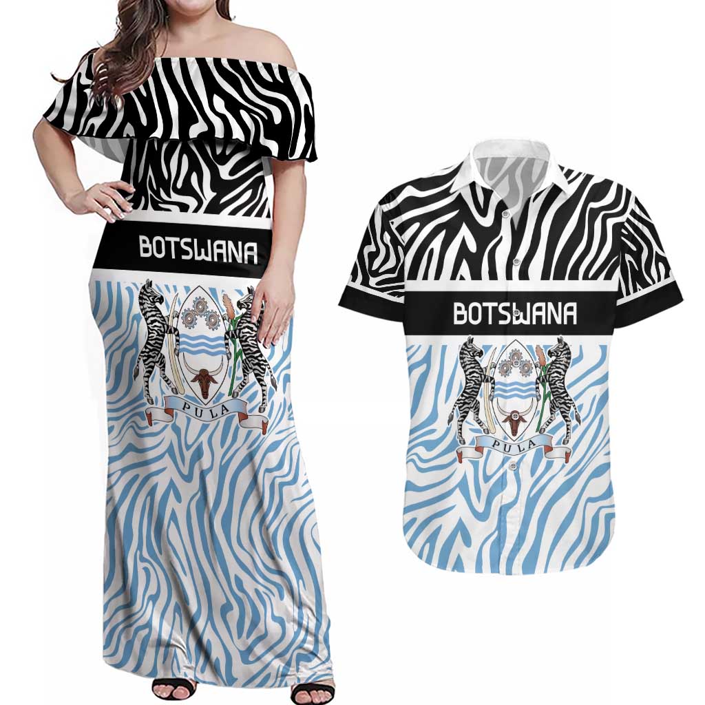 Botswana Personalized Couples Matching Off Shoulder Maxi Dress and Hawaiian Shirt Zebra Skins Pattern - Wonder Print Shop