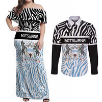 Botswana Personalized Couples Matching Off Shoulder Maxi Dress and Long Sleeve Button Shirt Zebra Skins Pattern - Wonder Print Shop