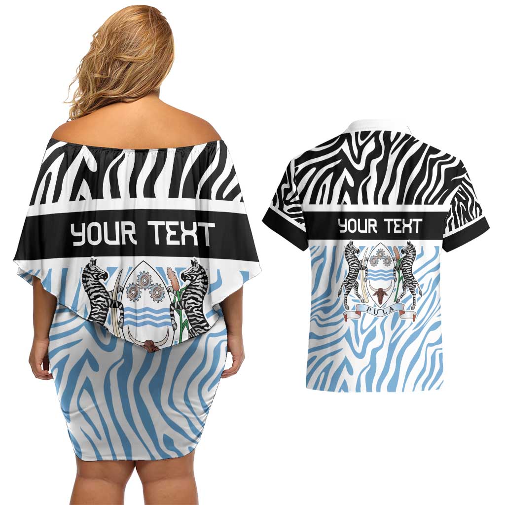 Botswana Personalized Couples Matching Off Shoulder Short Dress and Hawaiian Shirt Zebra Skins Pattern - Wonder Print Shop