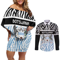 Botswana Personalized Couples Matching Off Shoulder Short Dress and Long Sleeve Button Shirt Zebra Skins Pattern - Wonder Print Shop