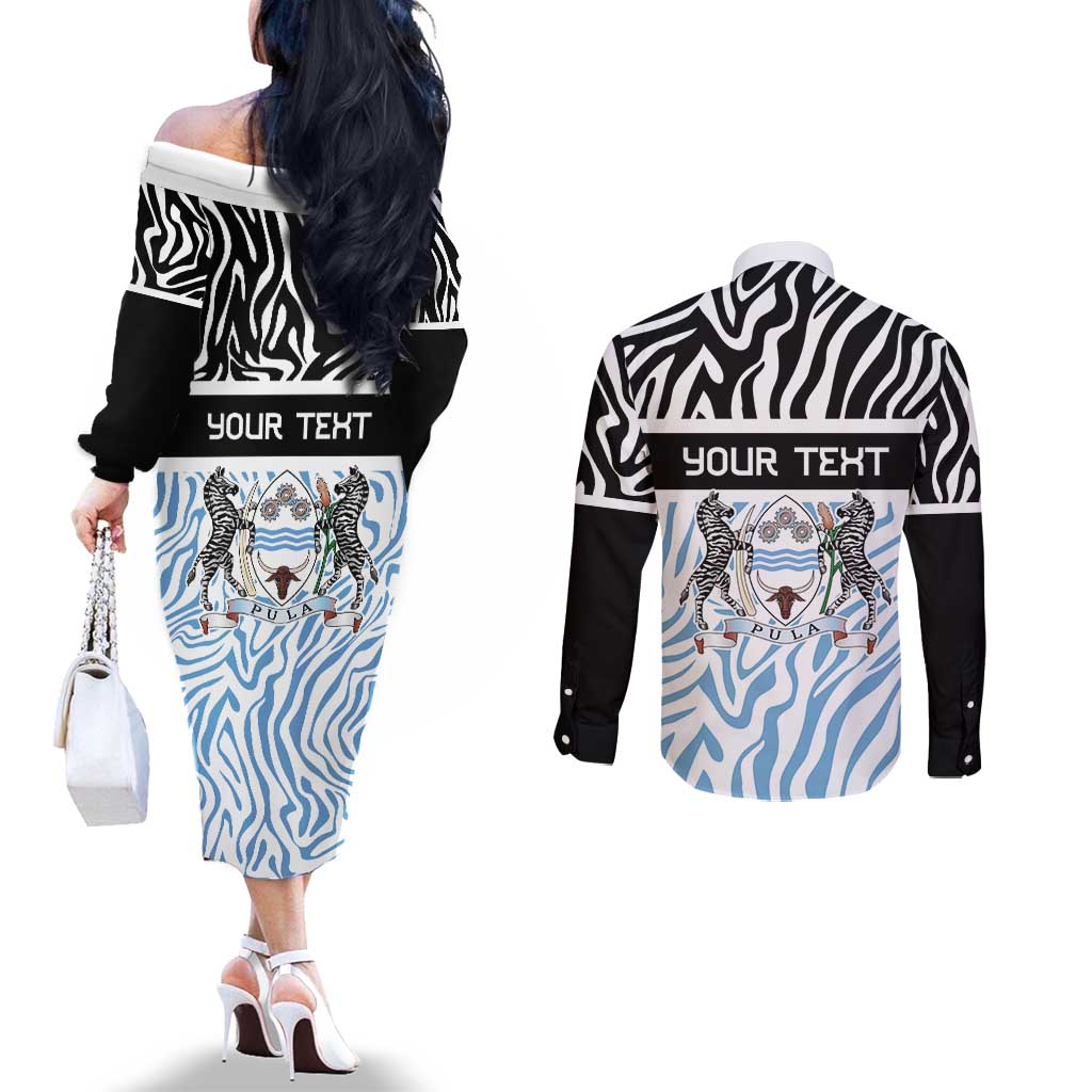 Botswana Personalized Couples Matching Off The Shoulder Long Sleeve Dress and Long Sleeve Button Shirt Zebra Skins Pattern - Wonder Print Shop