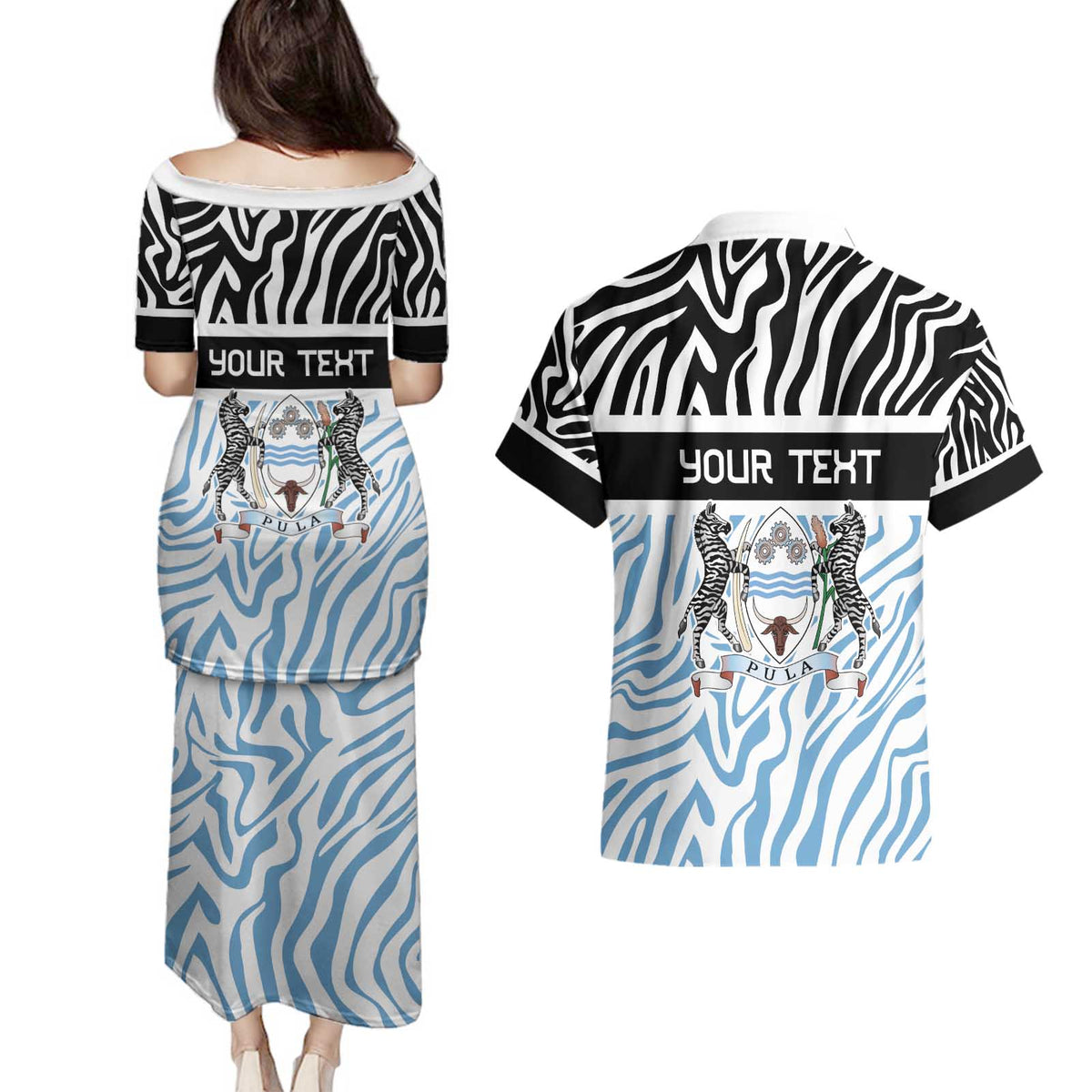 Botswana Personalized Couples Matching Puletasi and Hawaiian Shirt Zebra Skins Pattern - Wonder Print Shop