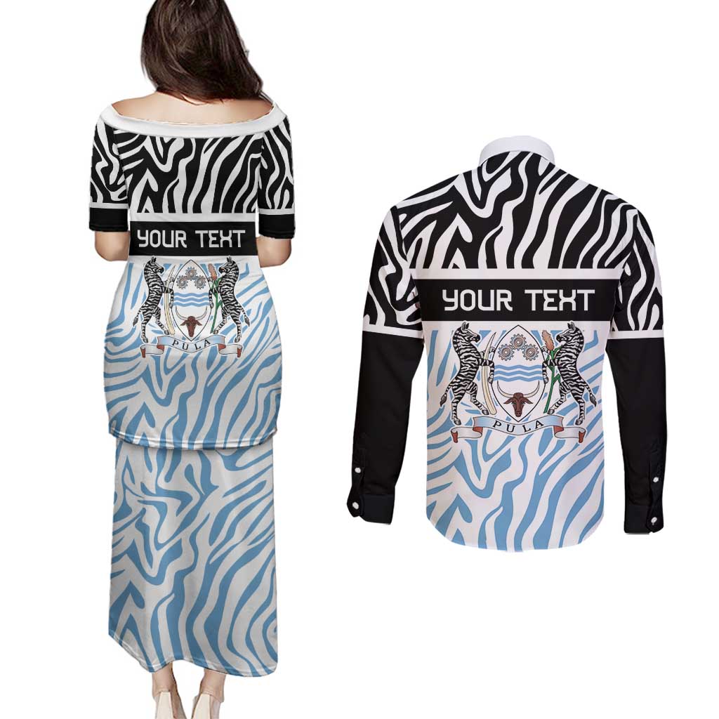 Botswana Personalized Couples Matching Puletasi and Long Sleeve Button Shirt Zebra Skins Pattern - Wonder Print Shop