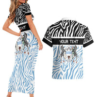 Botswana Personalized Couples Matching Short Sleeve Bodycon Dress and Hawaiian Shirt Zebra Skins Pattern - Wonder Print Shop