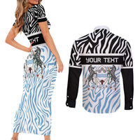 Botswana Personalized Couples Matching Short Sleeve Bodycon Dress and Long Sleeve Button Shirt Zebra Skins Pattern - Wonder Print Shop