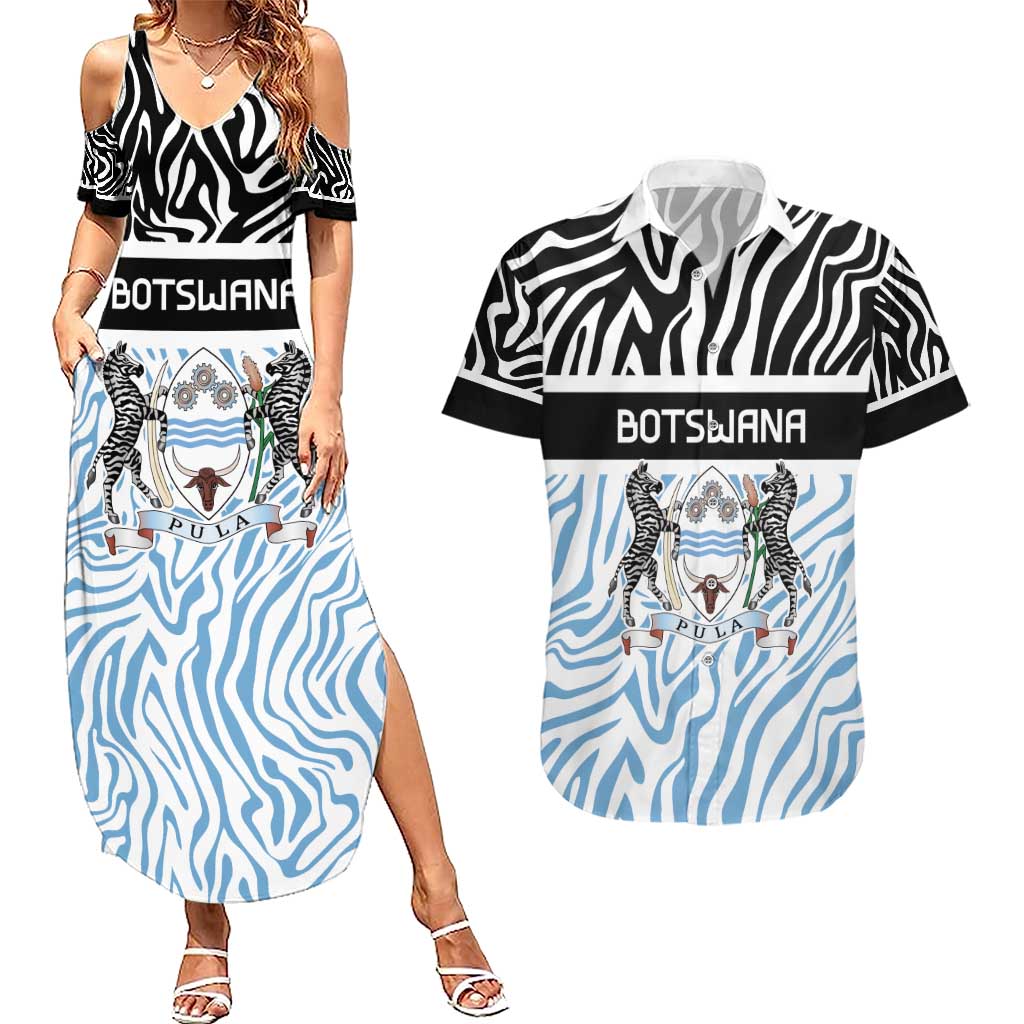 Botswana Personalized Couples Matching Summer Maxi Dress and Hawaiian Shirt Zebra Skins Pattern - Wonder Print Shop