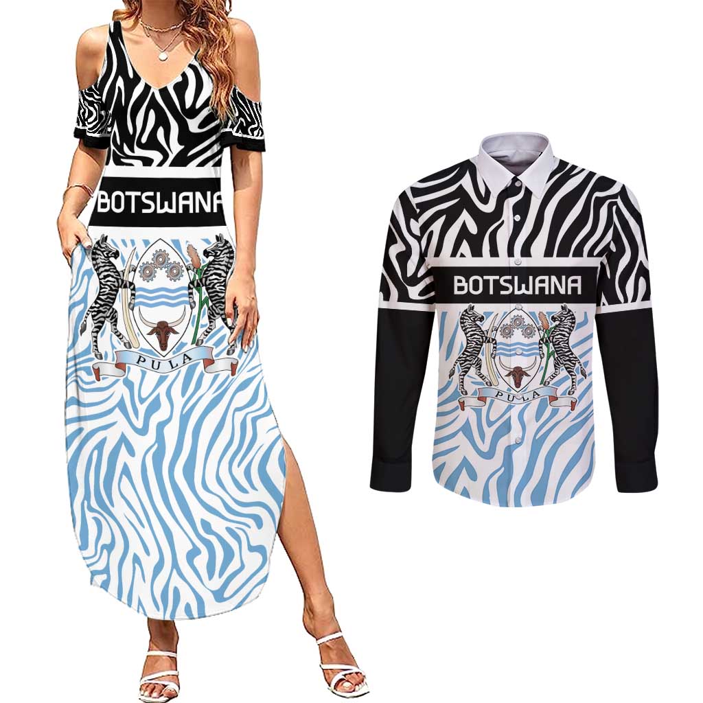 Botswana Personalized Couples Matching Summer Maxi Dress and Long Sleeve Button Shirt Zebra Skins Pattern - Wonder Print Shop