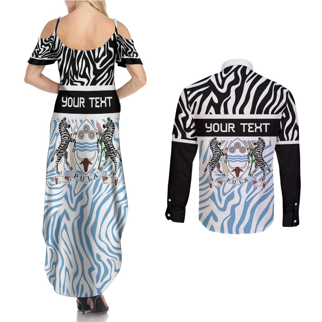 Botswana Personalized Couples Matching Summer Maxi Dress and Long Sleeve Button Shirt Zebra Skins Pattern - Wonder Print Shop