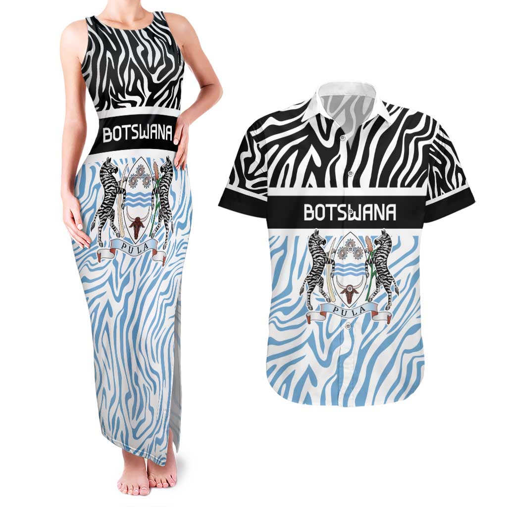 Botswana Personalized Couples Matching Tank Maxi Dress and Hawaiian Shirt Zebra Skins Pattern - Wonder Print Shop