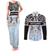 Botswana Personalized Couples Matching Tank Maxi Dress and Long Sleeve Button Shirt Zebra Skins Pattern - Wonder Print Shop