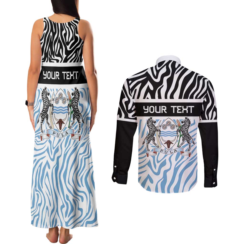 Botswana Personalized Couples Matching Tank Maxi Dress and Long Sleeve Button Shirt Zebra Skins Pattern - Wonder Print Shop
