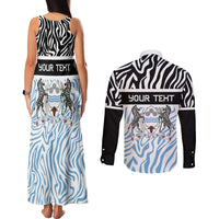Botswana Personalized Couples Matching Tank Maxi Dress and Long Sleeve Button Shirt Zebra Skins Pattern - Wonder Print Shop