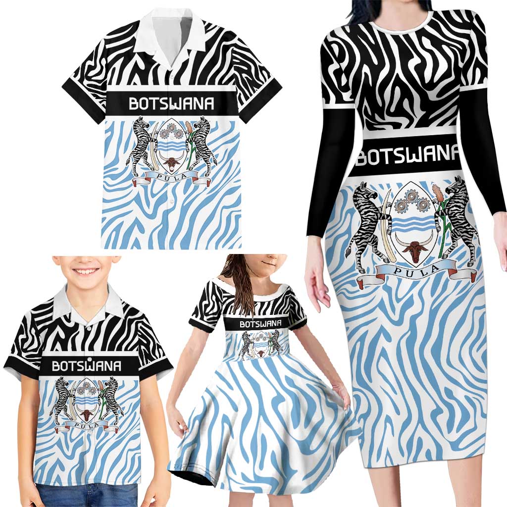 Botswana Personalized Family Matching Long Sleeve Bodycon Dress and Hawaiian Shirt Zebra Skins Pattern - Wonder Print Shop