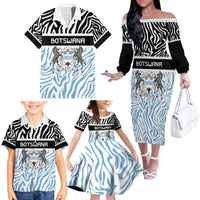 Botswana Personalized Family Matching Off The Shoulder Long Sleeve Dress and Hawaiian Shirt Zebra Skins Pattern - Wonder Print Shop