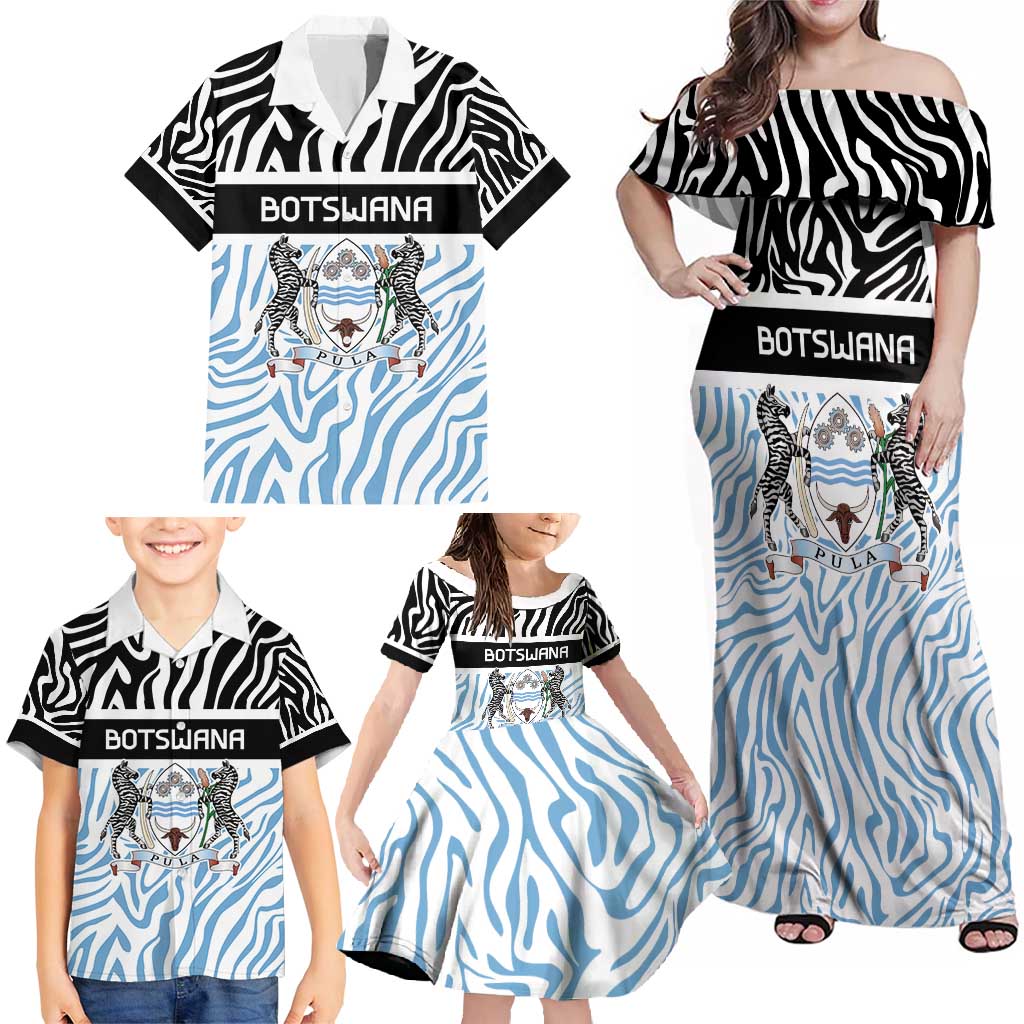 Botswana Personalized Family Matching Off Shoulder Maxi Dress and Hawaiian Shirt Zebra Skins Pattern - Wonder Print Shop