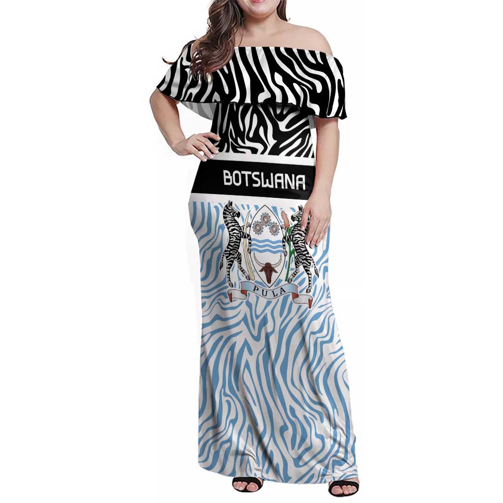 Botswana Personalized Family Matching Off Shoulder Maxi Dress and Hawaiian Shirt Zebra Skins Pattern - Wonder Print Shop