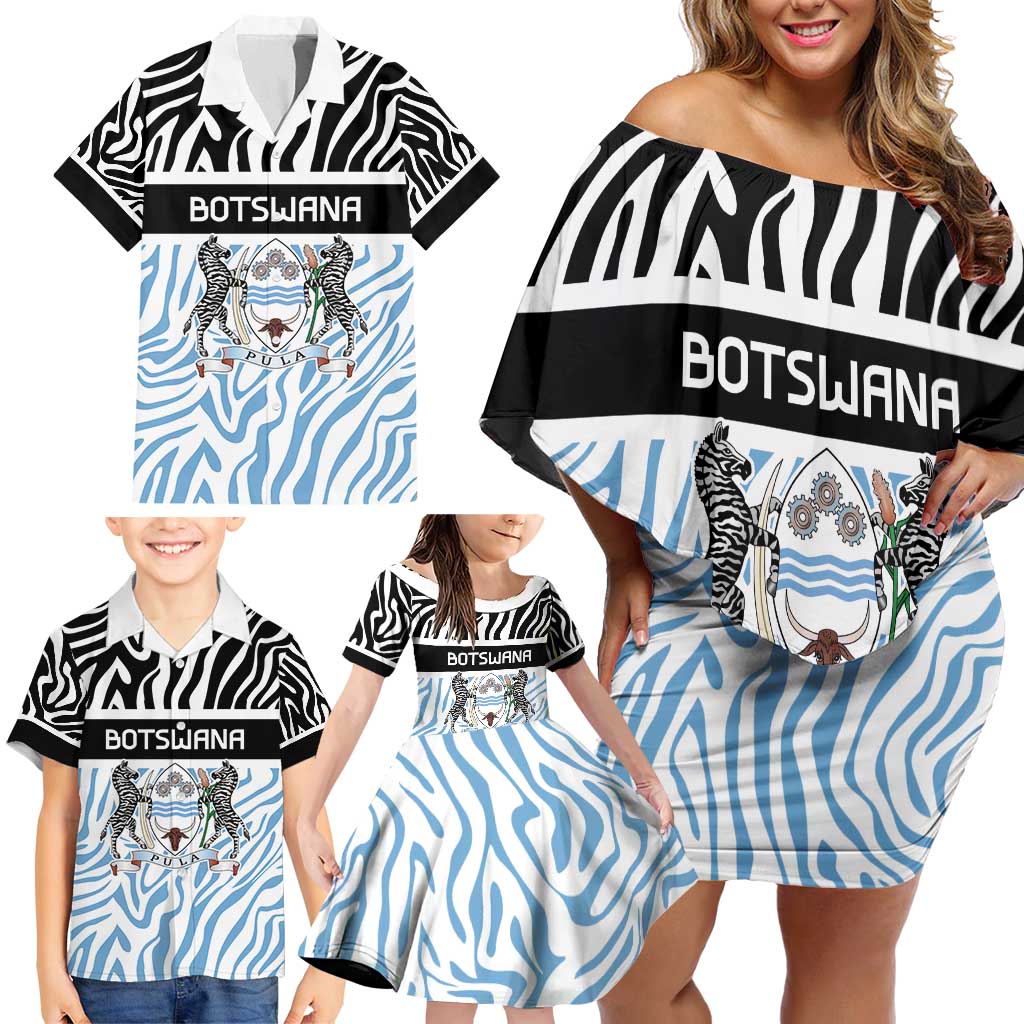 Botswana Personalized Family Matching Off Shoulder Short Dress and Hawaiian Shirt Zebra Skins Pattern - Wonder Print Shop