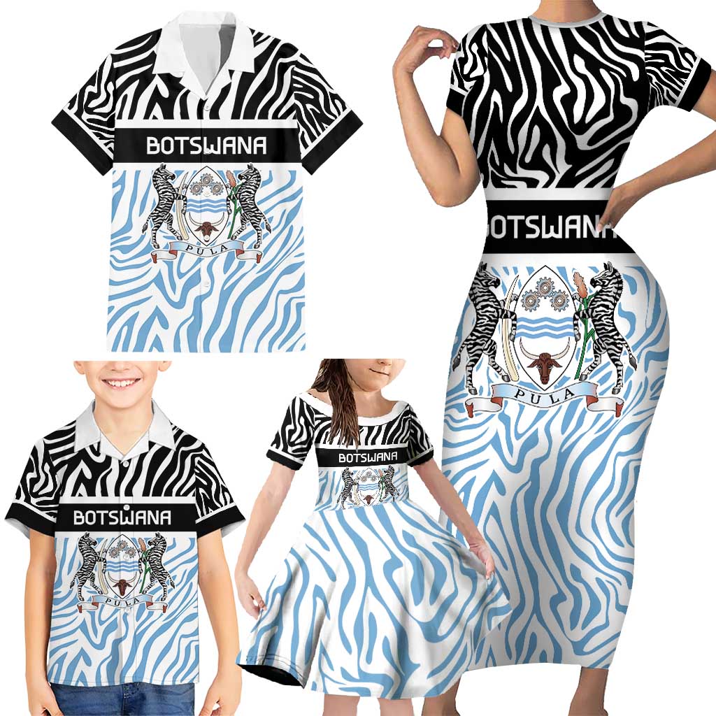 Botswana Personalized Family Matching Short Sleeve Bodycon Dress and Hawaiian Shirt Zebra Skins Pattern - Wonder Print Shop