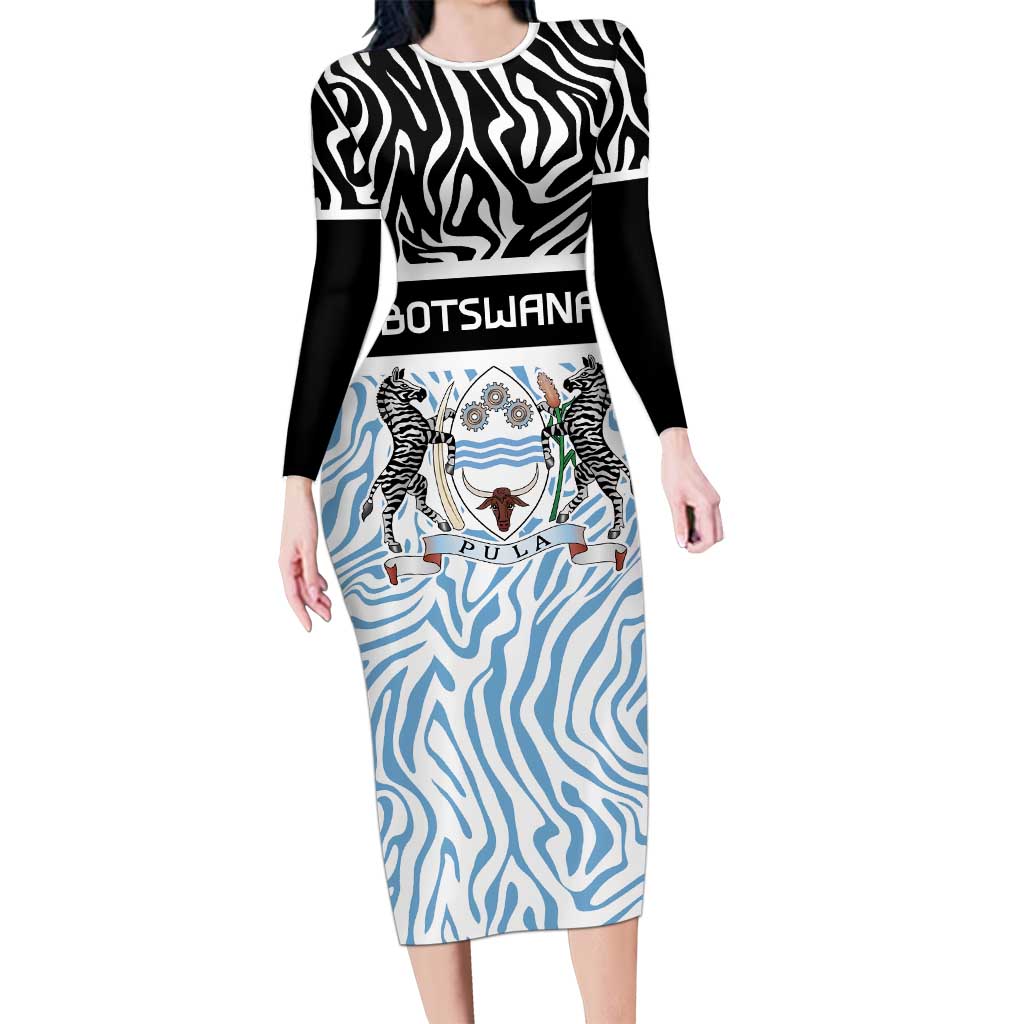 Botswana Personalized Long Sleeve Bodycon Dress Zebra Skins Pattern - Wonder Print Shop