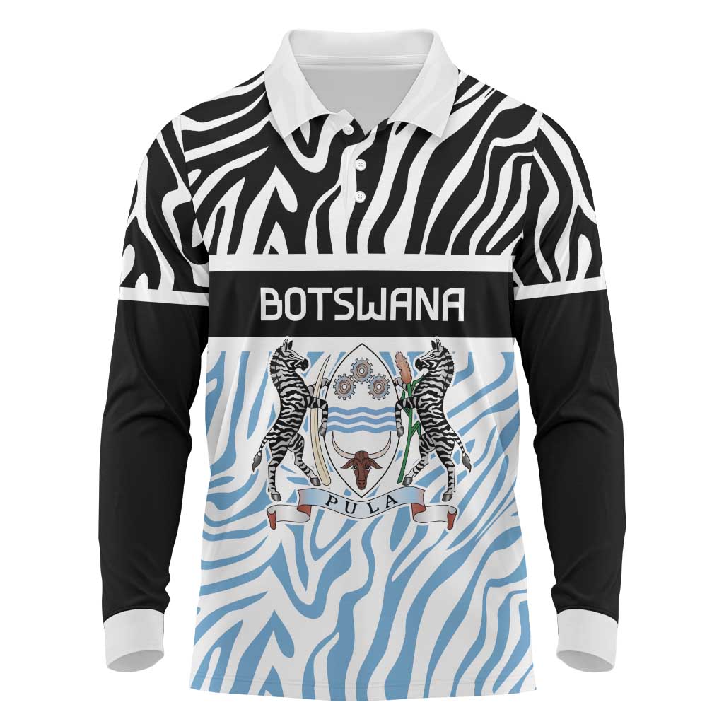 Botswana Personalized Long Sleeve Polo Shirt Zebra Skins Pattern - Wonder Print Shop