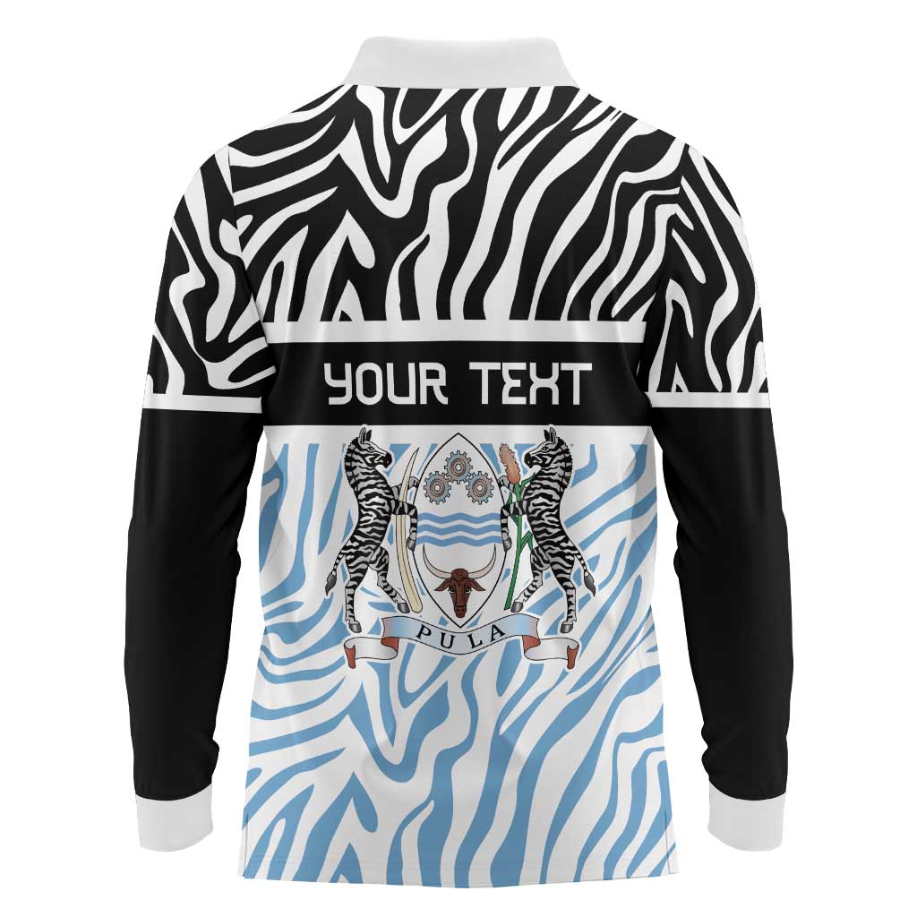 Botswana Personalized Long Sleeve Polo Shirt Zebra Skins Pattern - Wonder Print Shop