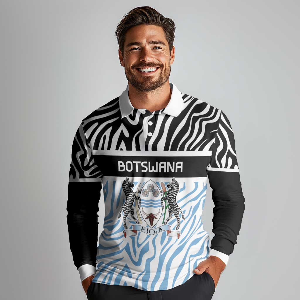 Botswana Personalized Long Sleeve Polo Shirt Zebra Skins Pattern - Wonder Print Shop