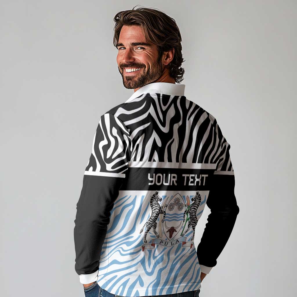 Botswana Personalized Long Sleeve Polo Shirt Zebra Skins Pattern - Wonder Print Shop