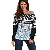 Botswana Personalized Off Shoulder Sweater Zebra Skins Pattern - Wonder Print Shop