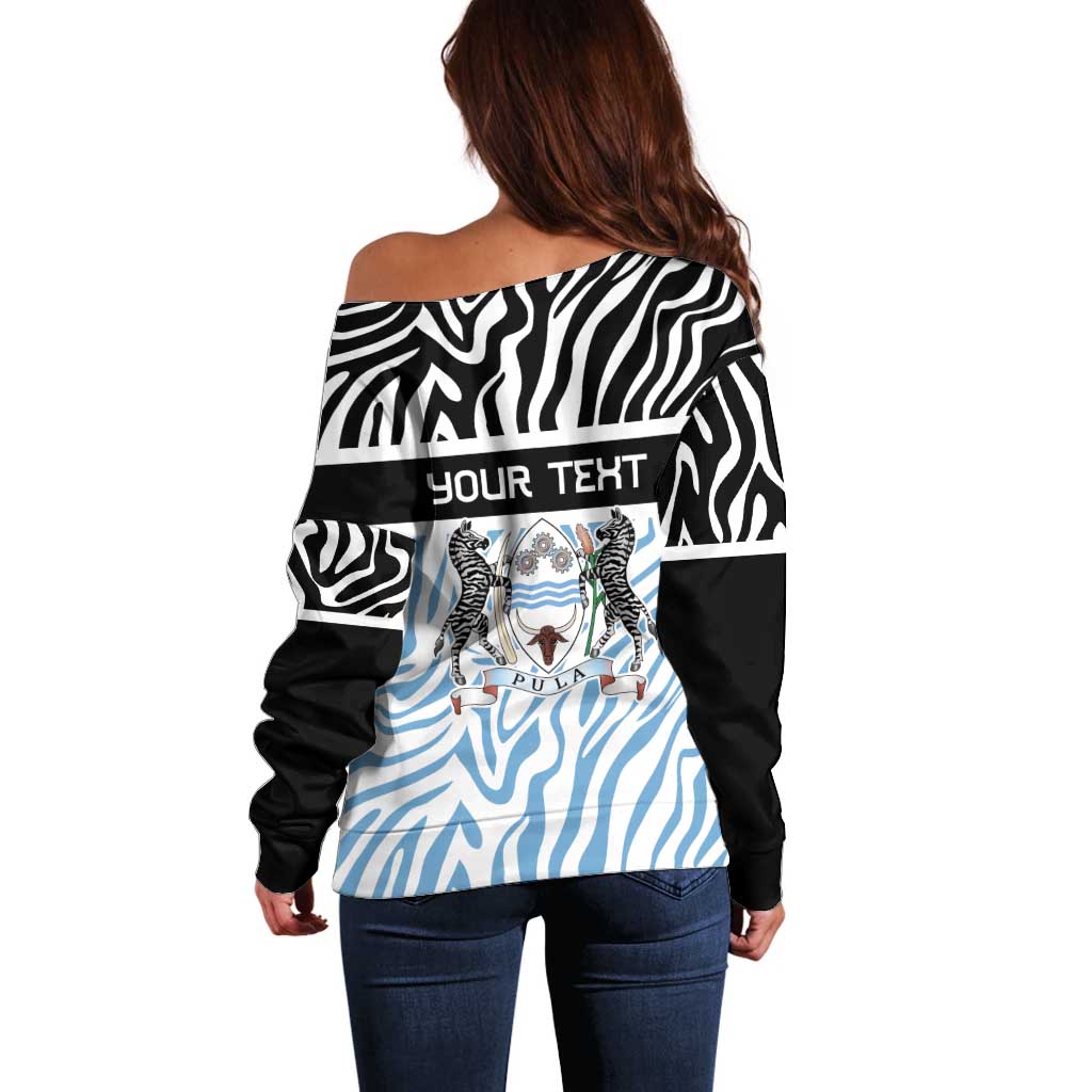 Botswana Personalized Off Shoulder Sweater Zebra Skins Pattern - Wonder Print Shop