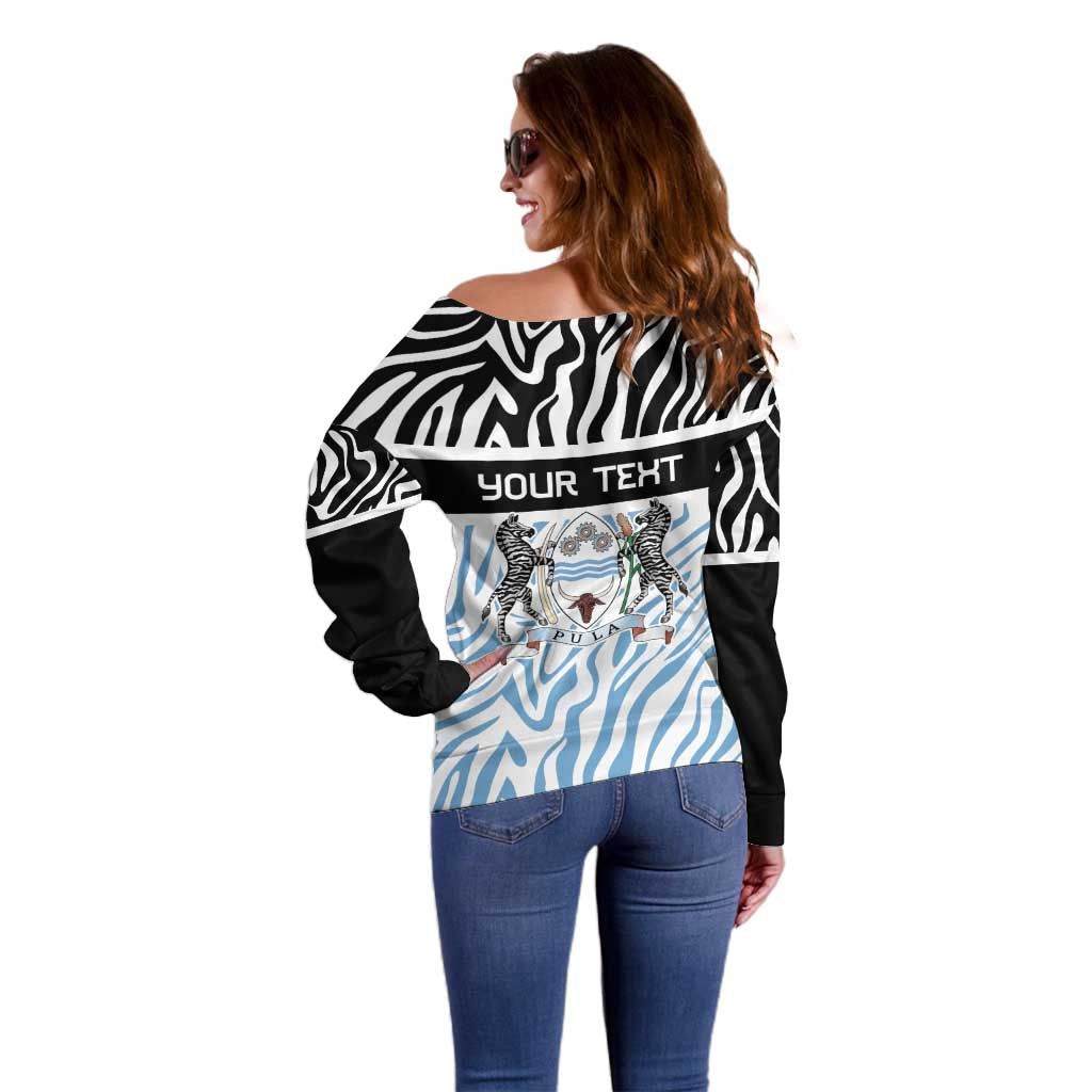 Botswana Personalized Off Shoulder Sweater Zebra Skins Pattern - Wonder Print Shop