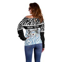 Botswana Personalized Off Shoulder Sweater Zebra Skins Pattern - Wonder Print Shop