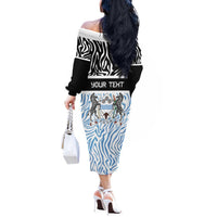 Botswana Personalized Off The Shoulder Long Sleeve Dress Zebra Skins Pattern - Wonder Print Shop