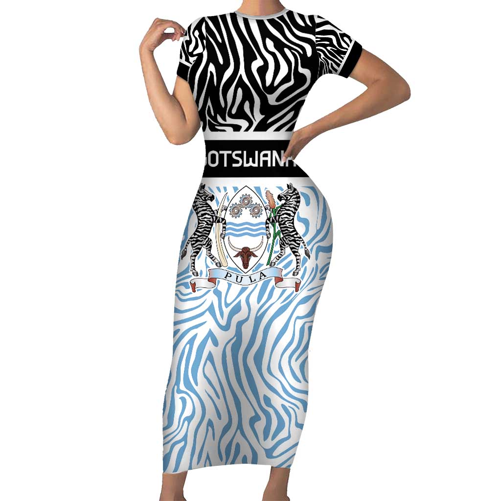 Botswana Personalized Short Sleeve Bodycon Dress Zebra Skins Pattern - Wonder Print Shop