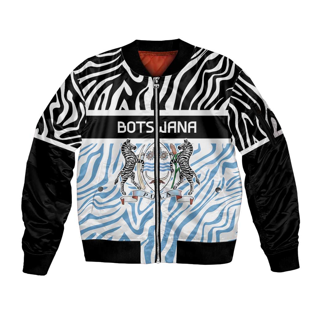 Botswana Personalized Sleeve Zip Bomber Jacket Zebra Skins Pattern - Wonder Print Shop