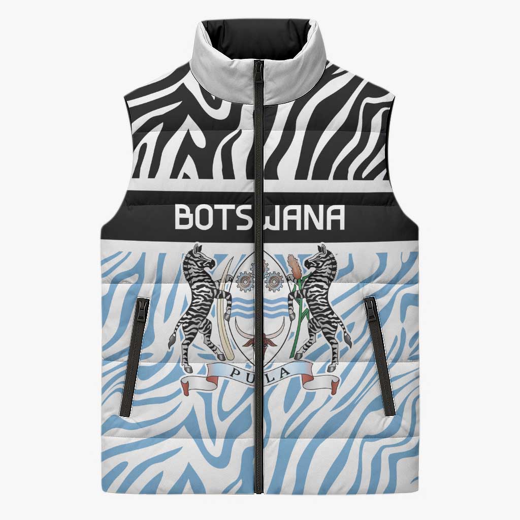 Botswana Personalized Sleeveless Puffer Jacket Zebra Skins Pattern - Wonder Print Shop