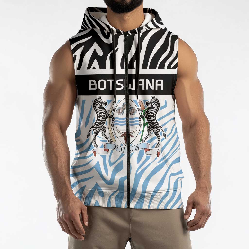 Botswana Personalized Sleeveless Zip Hoodie Zebra Skins Pattern - Wonder Print Shop