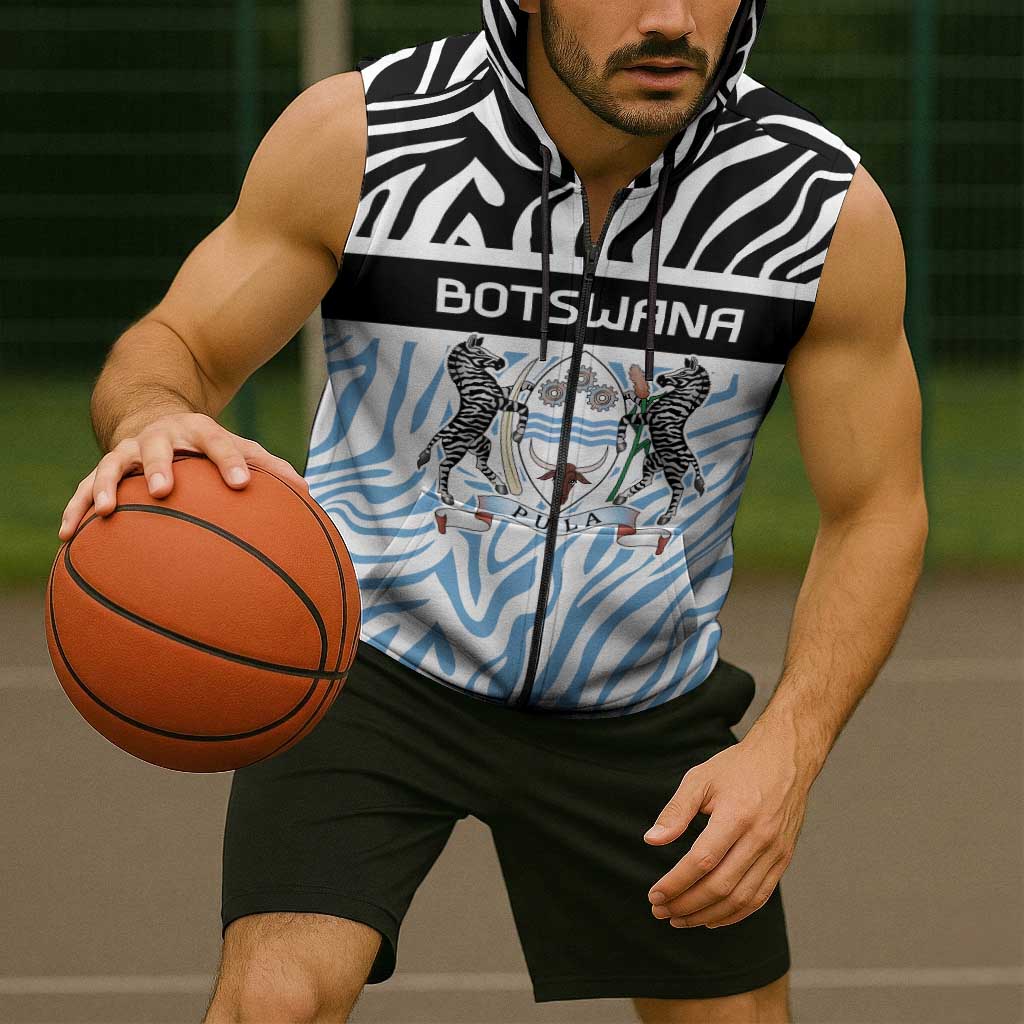 Botswana Personalized Sleeveless Zip Hoodie Zebra Skins Pattern - Wonder Print Shop