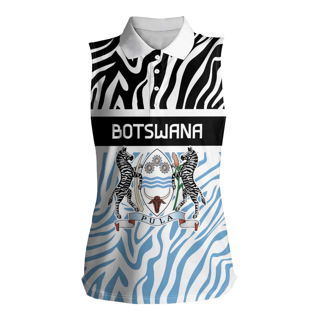 Botswana Personalized Women Sleeveless Polo Shirt Zebra Skins Pattern - Wonder Print Shop