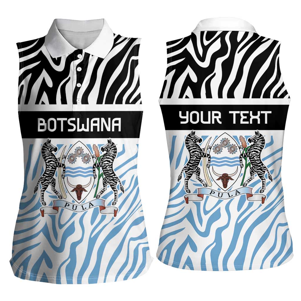 Botswana Personalized Women Sleeveless Polo Shirt Zebra Skins Pattern - Wonder Print Shop